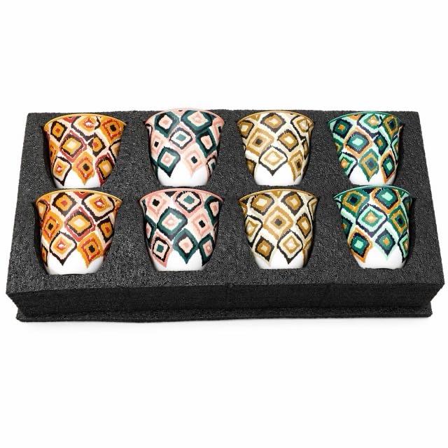 Boho Geometrik Seramik Fincan 8 Parça Kahve Çay İçin Hediye Seti