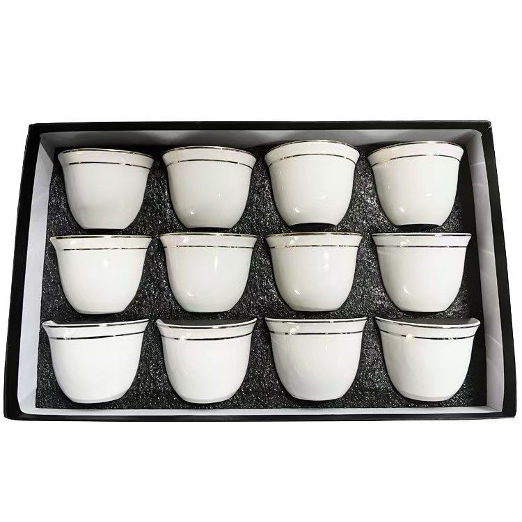 Çin Çay Töreni için Beyaz Altın Jant Porselen Çay Bardağı